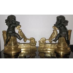 Paire de chenets aux putti XIXème
