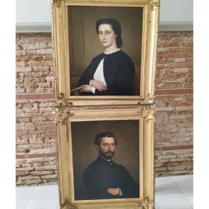 Pair Of Important Portraits, Belgian School, 19th Century, Signed And Dated