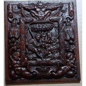 Renaissance-style Carved Oak Bas-relief Panel