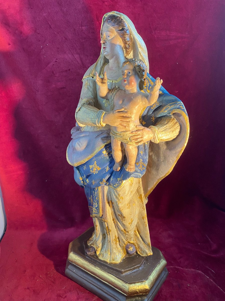 Vierge A L Enfant En Bois Polychrome XVIII Eme Siecle-photo-2