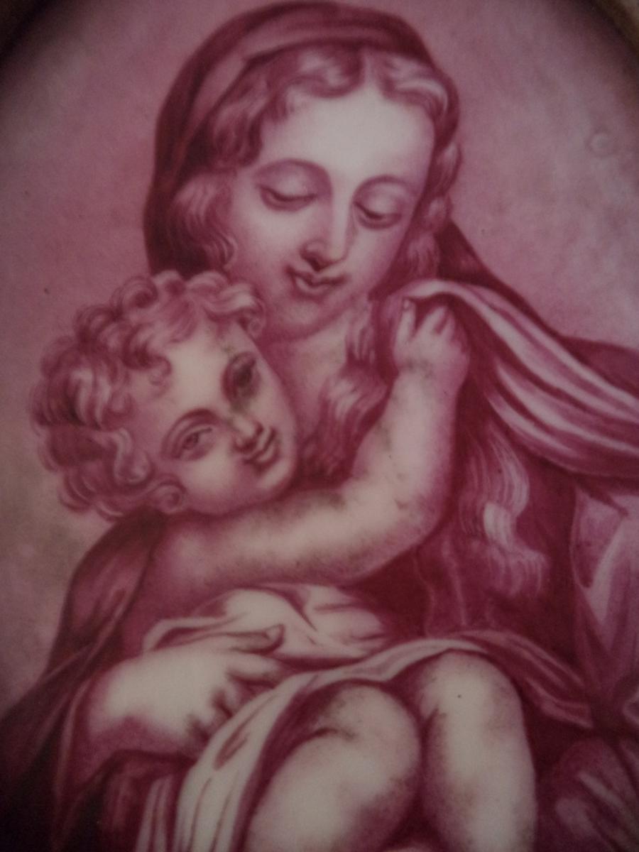 Portrait De La Vierge A L Enfant Peint Sur Porcelaine-photo-3