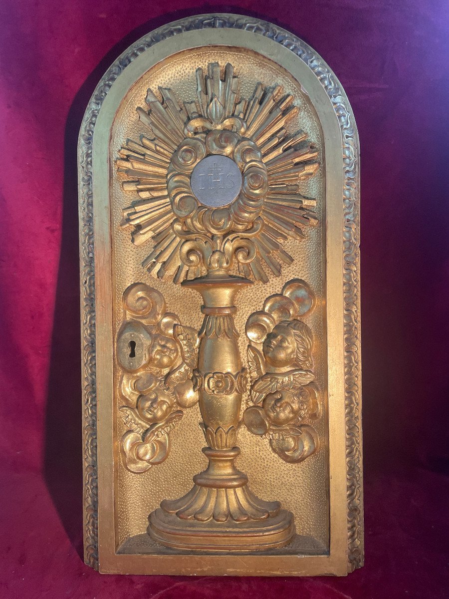 Tabernacle Porte Ostensoir Bois Dore-photo-4