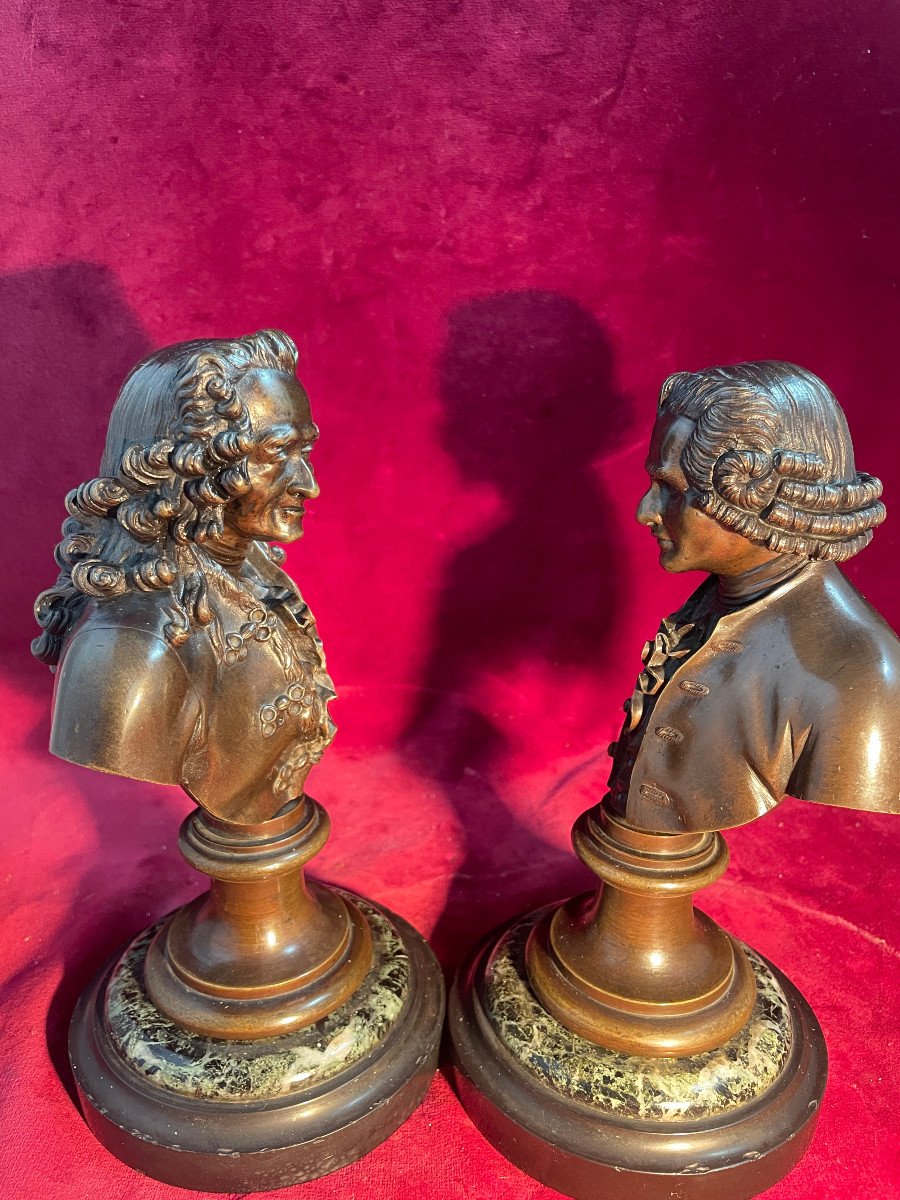 Busts Of Voltaire And Rousseau Bronze-photo-1