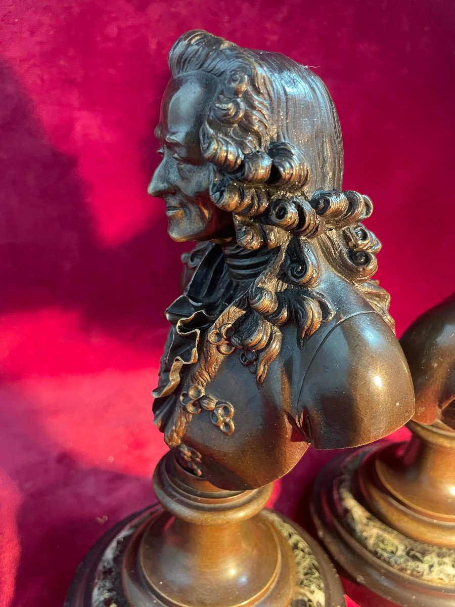 Busts Of Voltaire And Rousseau Bronze-photo-3