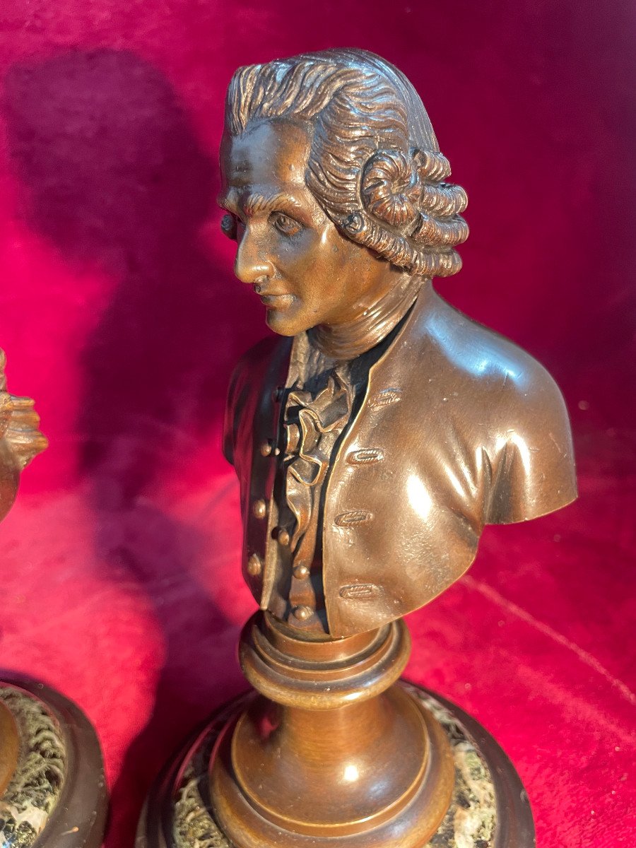 Busts Of Voltaire And Rousseau Bronze-photo-4