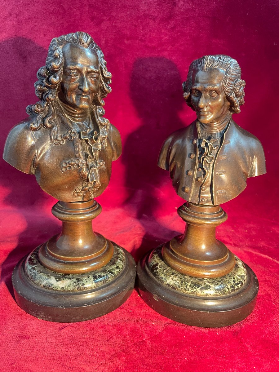 Busts Of Voltaire And Rousseau Bronze