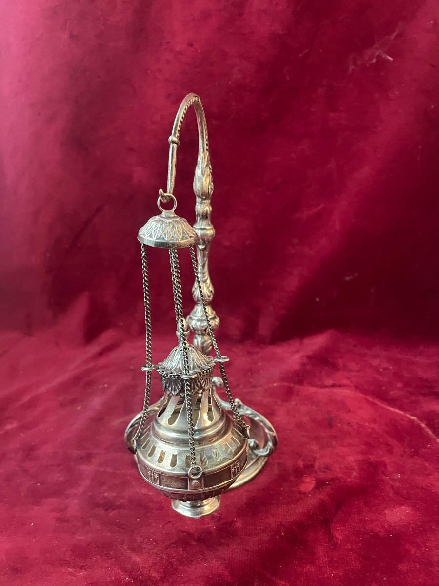 Censer And Miniature Censer Holder In Silver-photo-3