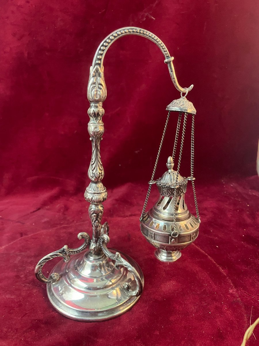 Censer And Miniature Censer Holder In Silver-photo-4