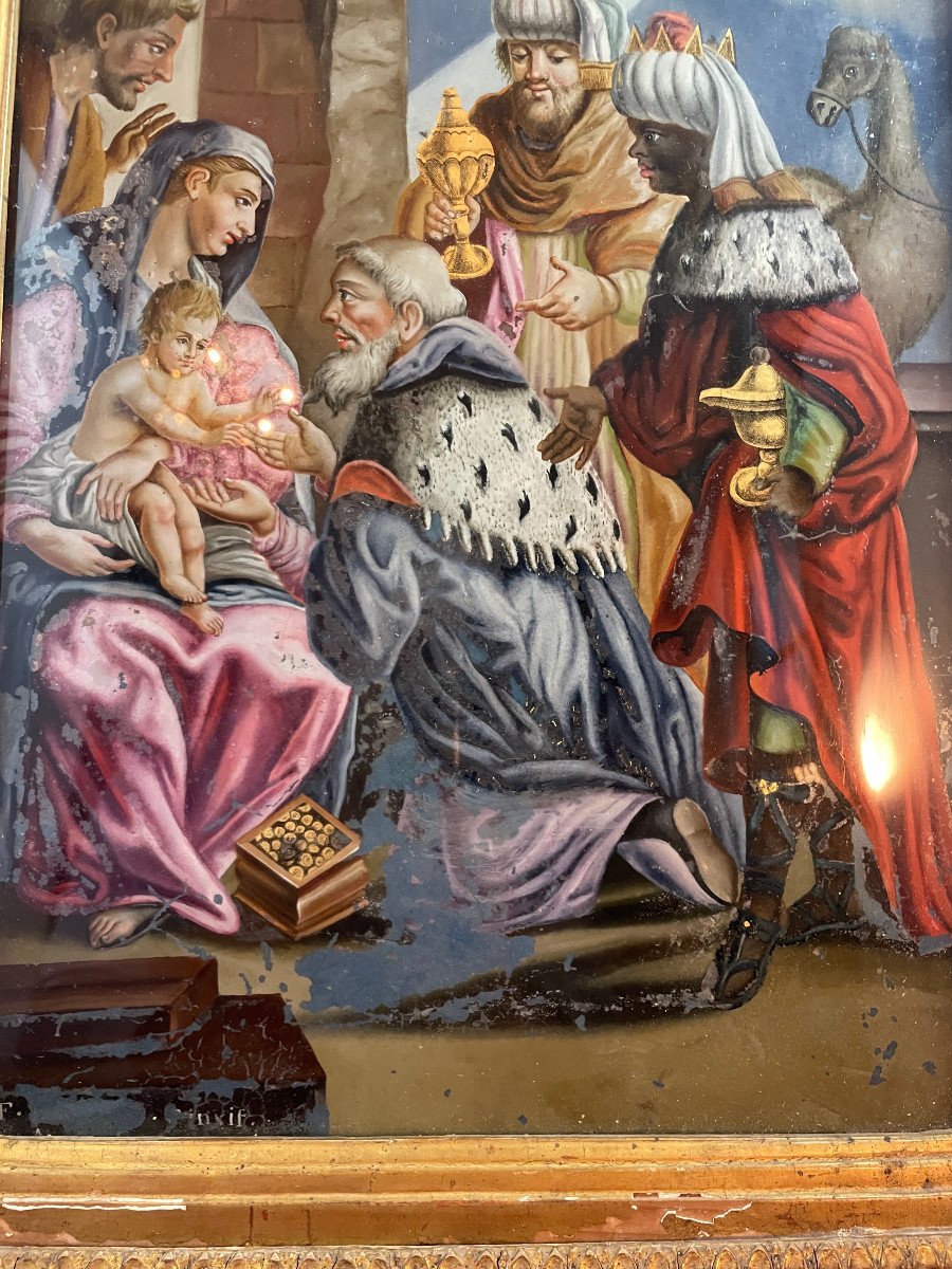Nativite Peinture Sous Verre 18 Eme Siecle-photo-4