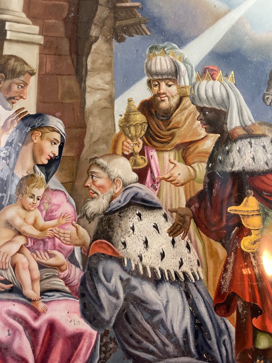 Nativite Peinture Sous Verre 18 Eme Siecle-photo-2