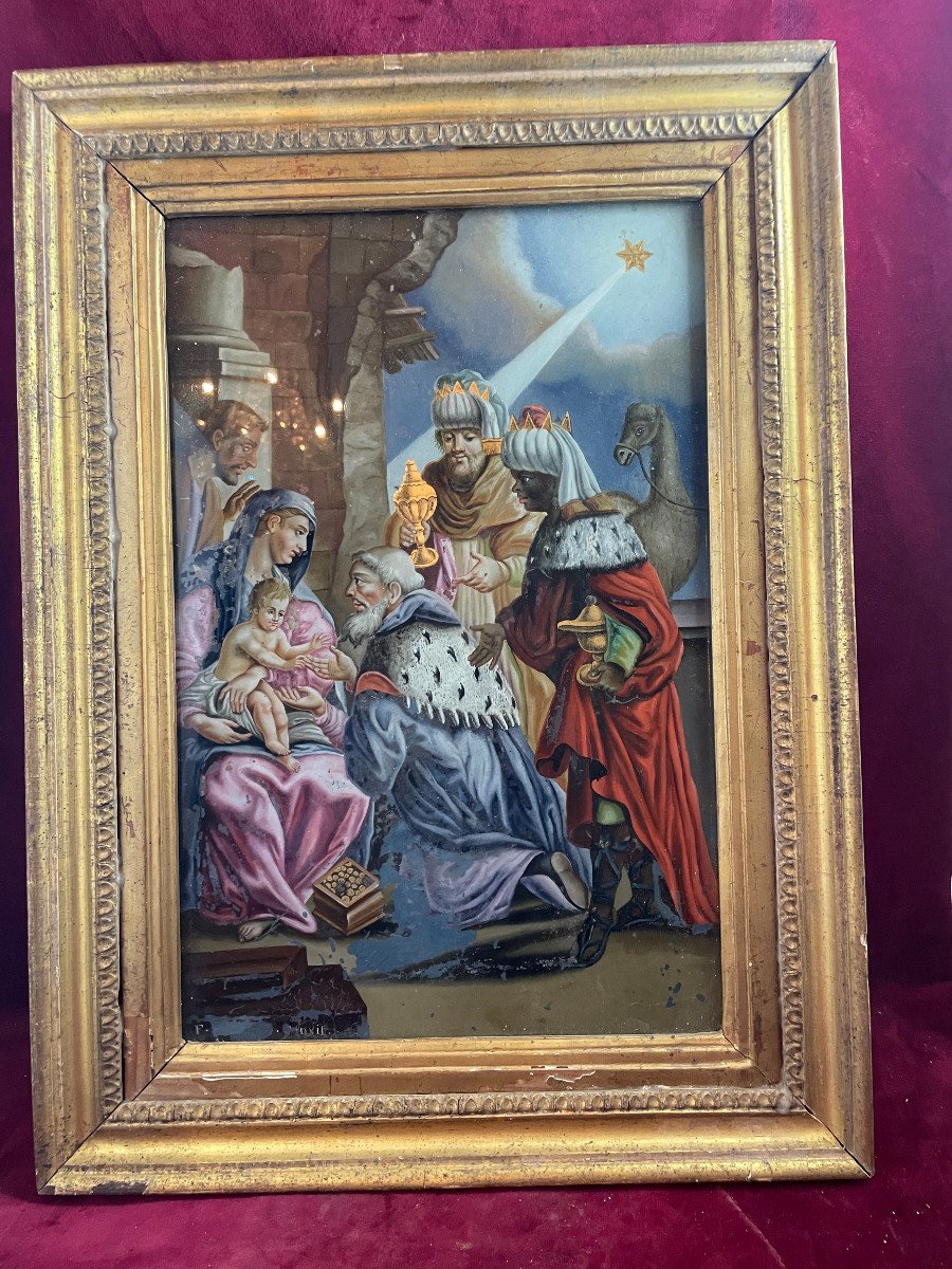 Nativite Peinture Sous Verre 18 Eme Siecle