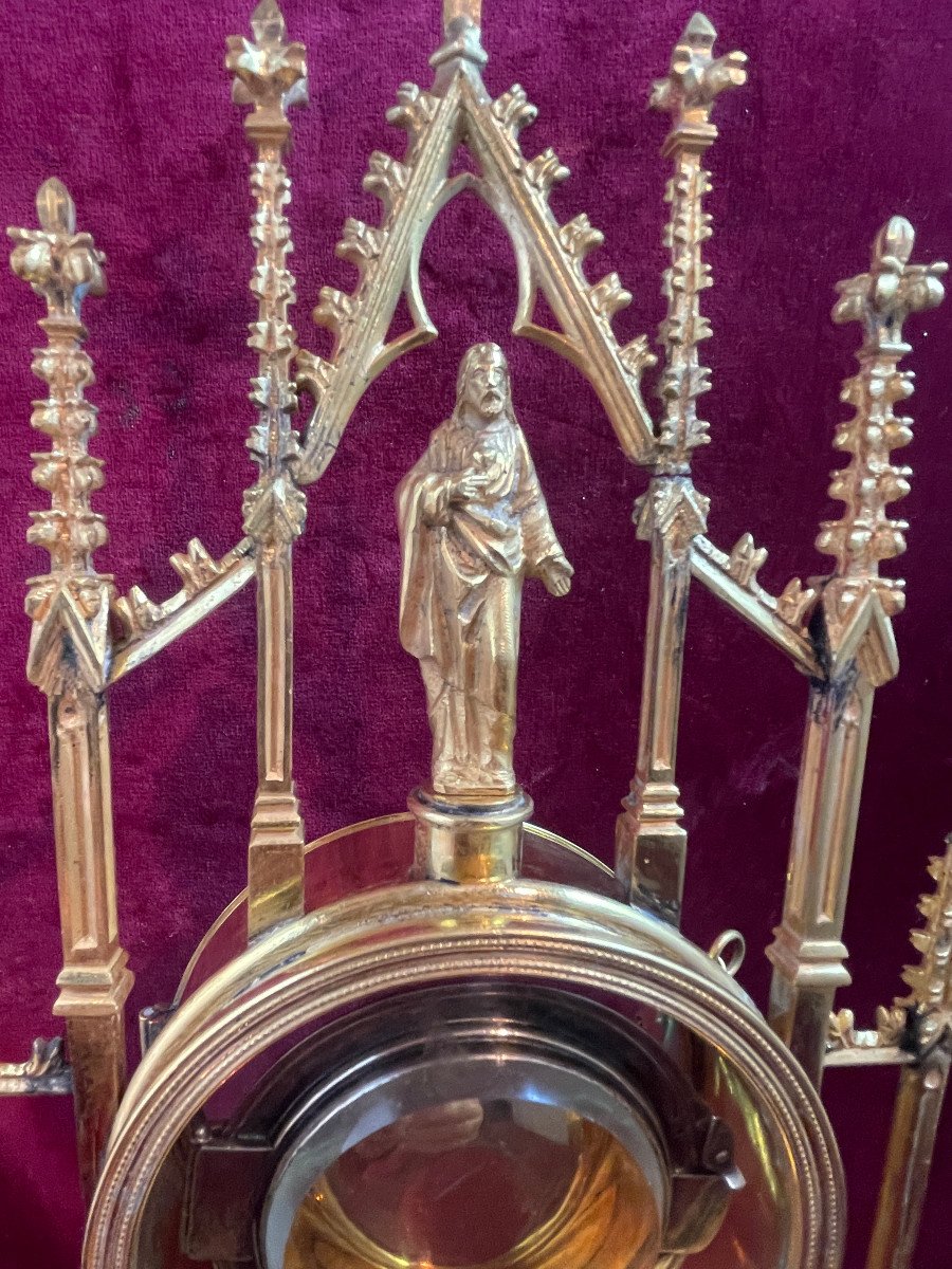 Ostensoir Bronze Dore Neo Gothique Lunule Argent Sacre Coeur-photo-2