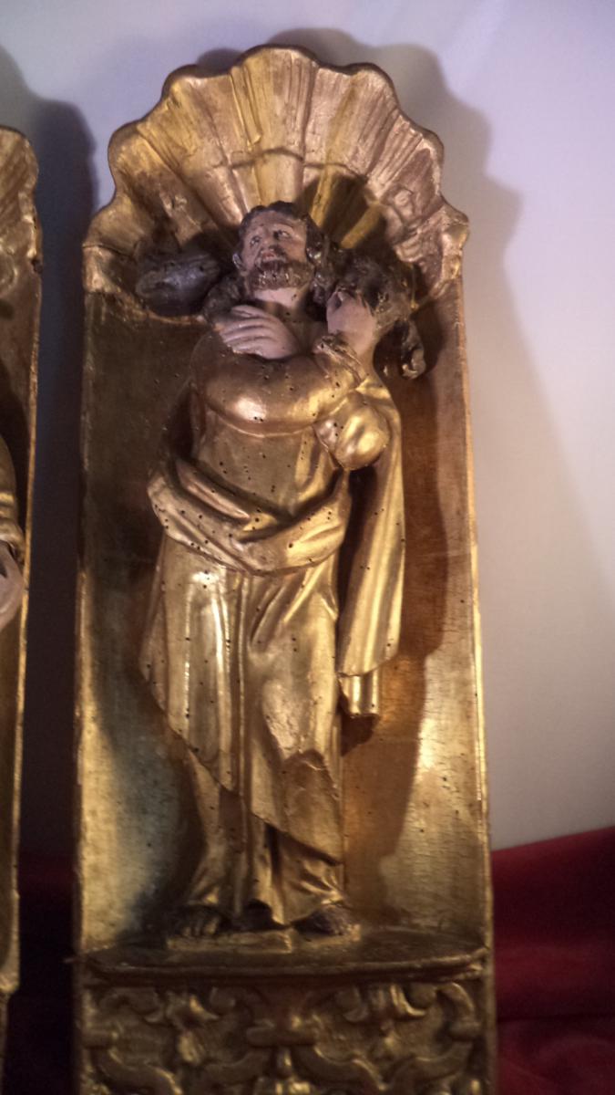 Pair Of Top Two Saints Bois Dore Reliefs-photo-6
