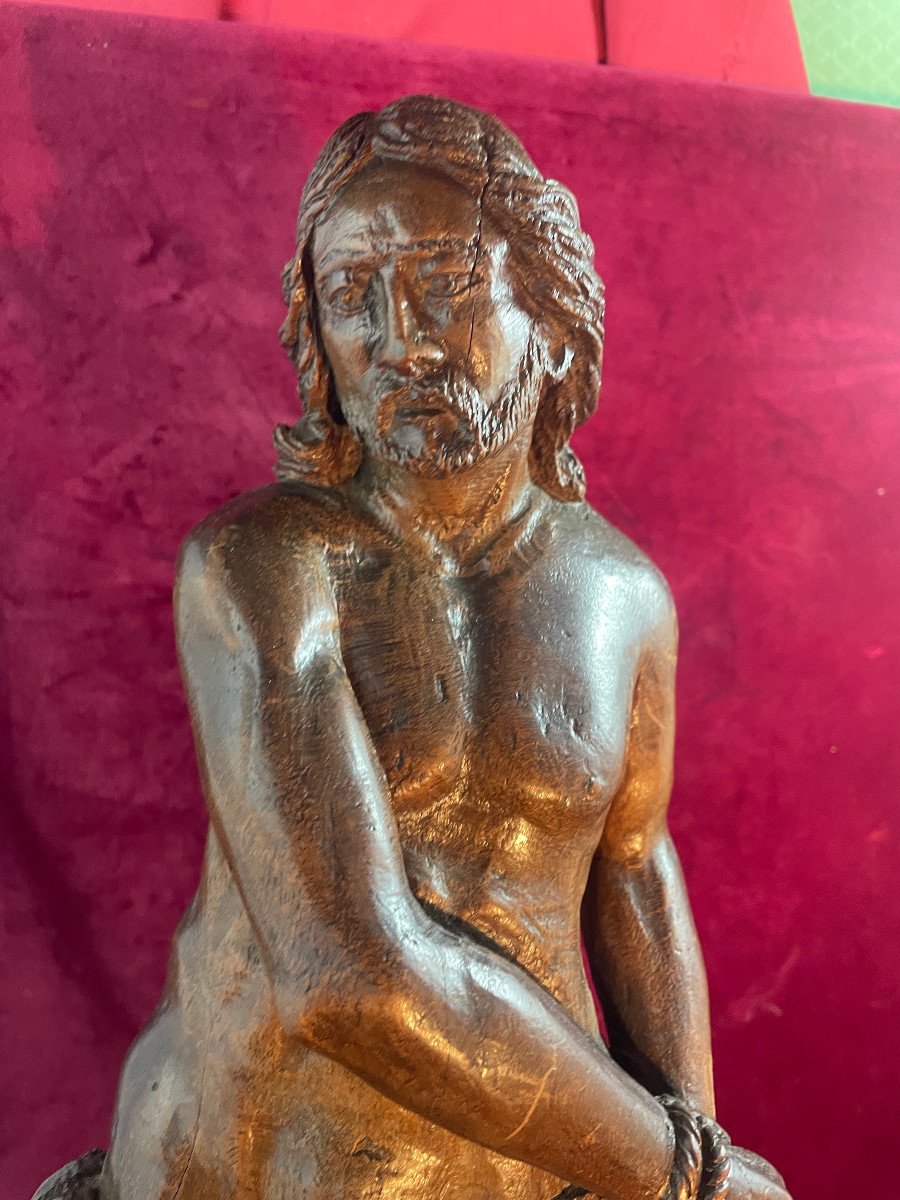 Christ Aux Liens Et A La Colonne Statuette Bois-photo-1