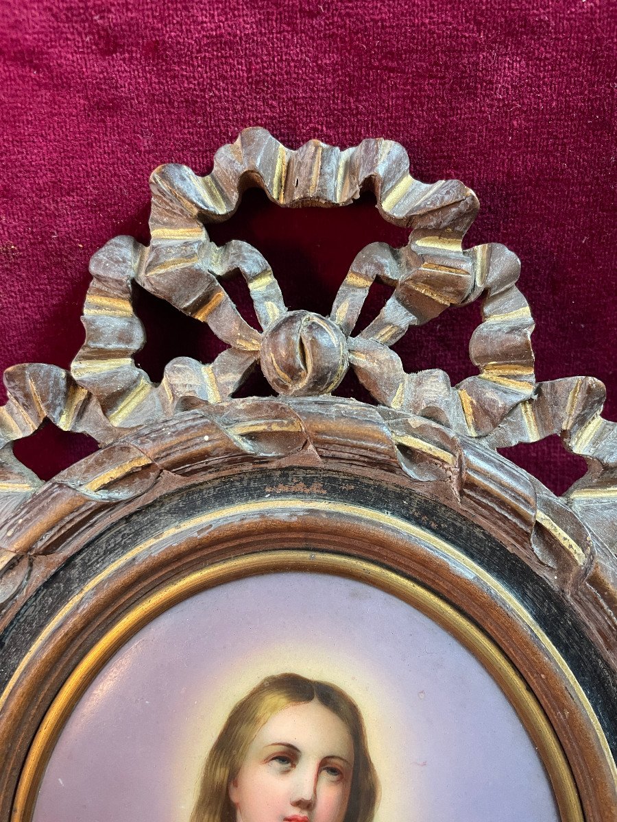 Painting On Virgin Porcelain Louis XVI Wood Frame-photo-3