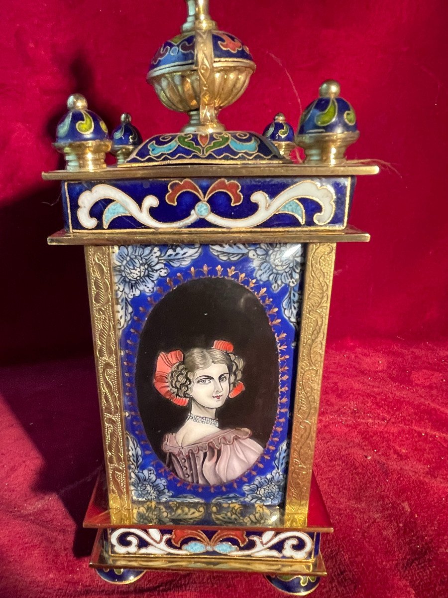 Clock With Enameled Golden Brass-photo-2