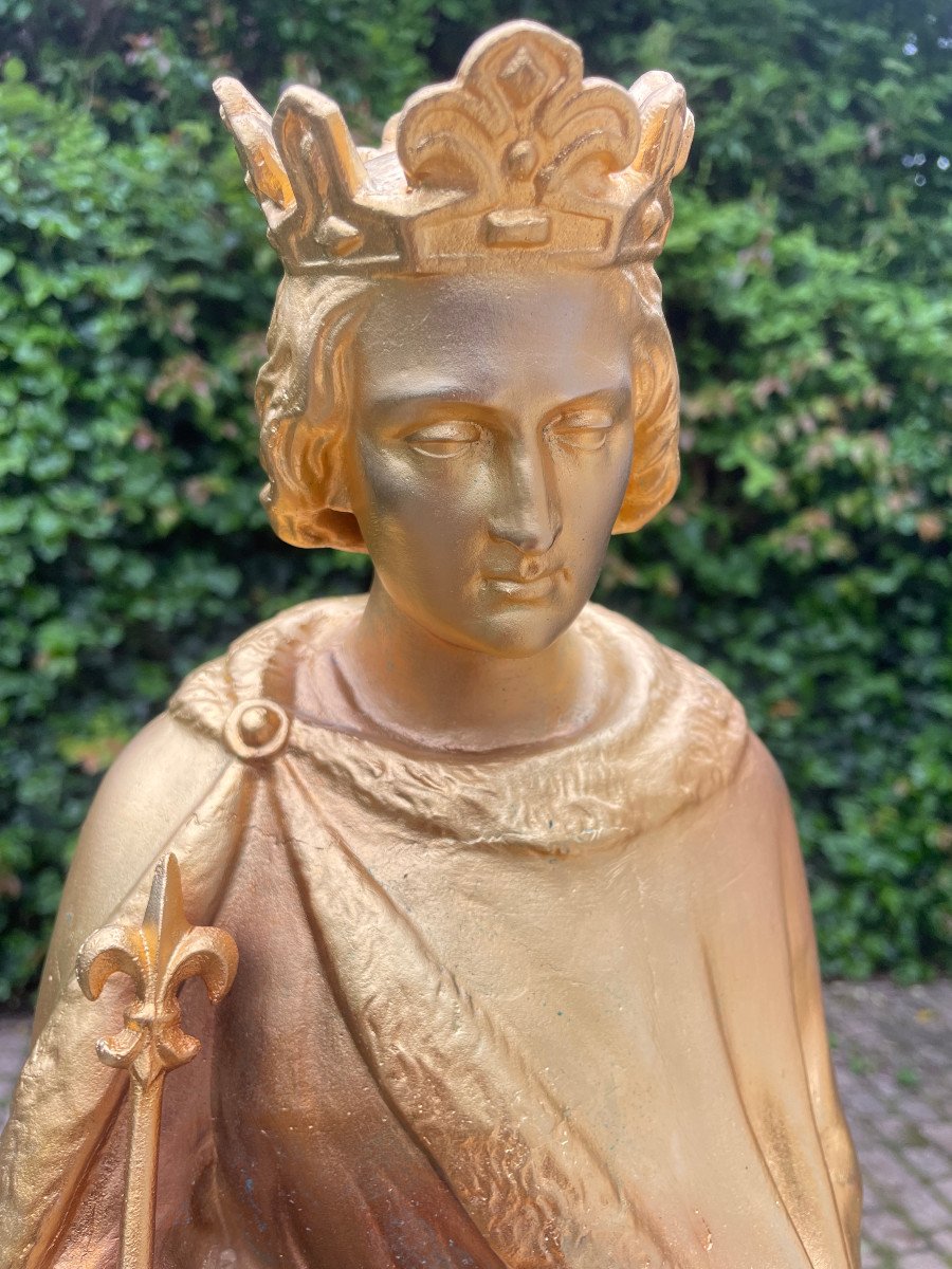 Saint Louis Statue Fonte Plaquee Or-photo-3