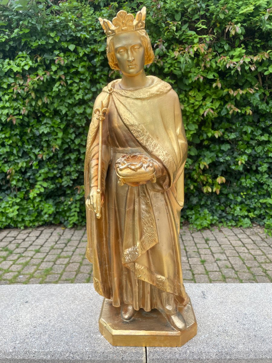 Saint Louis Statue Fonte Plaquee Or