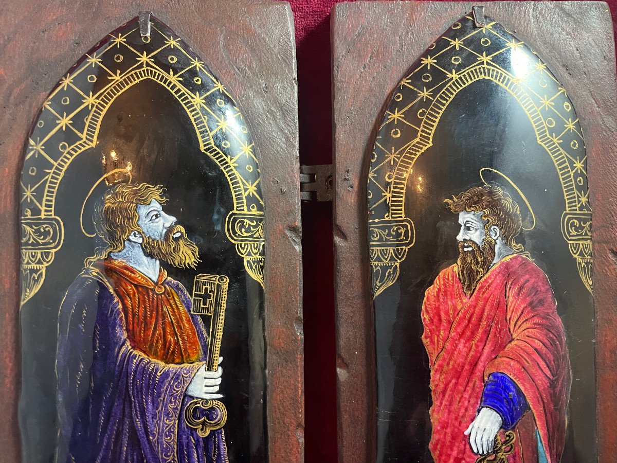 Diptych Emaux De Limoges St Pierre St Paul-photo-2