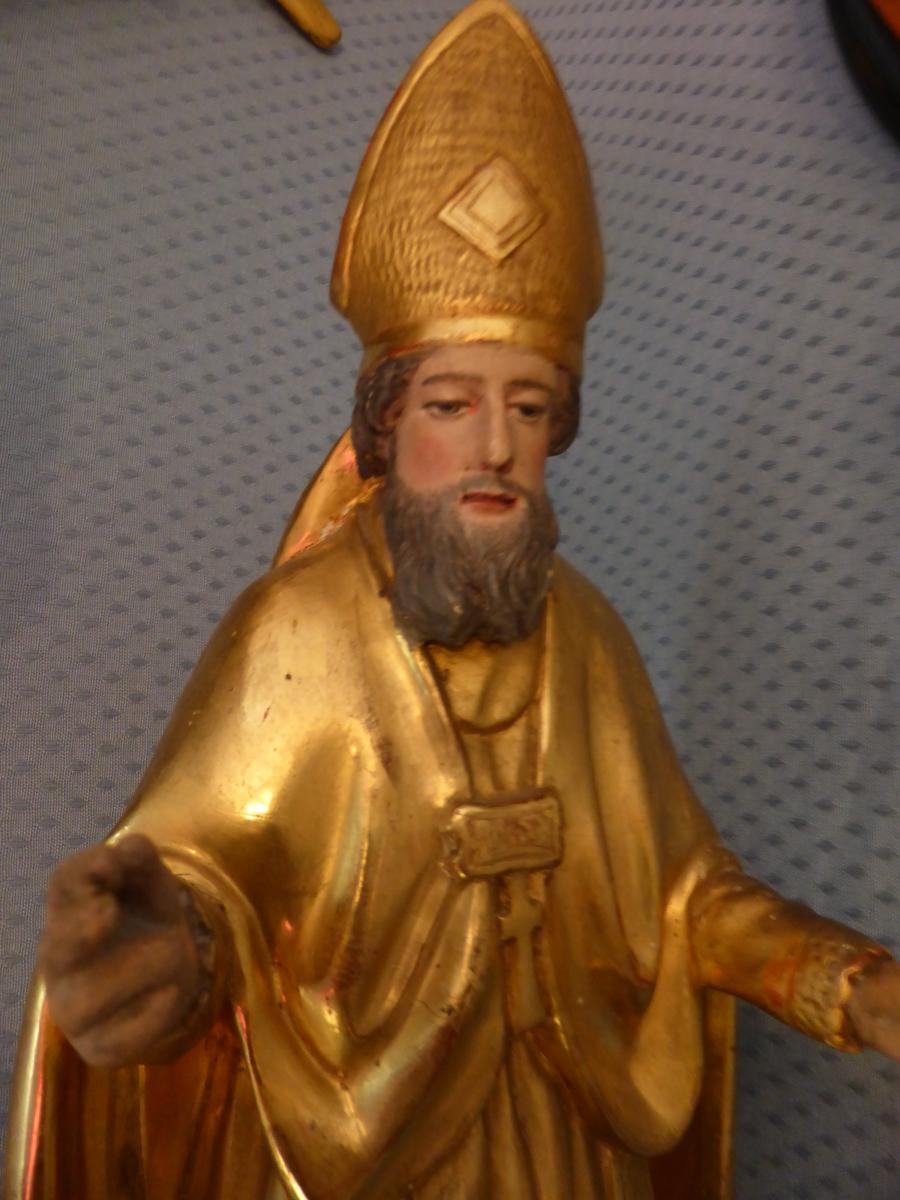 Statuette D Eveque Bois Dore-photo-1