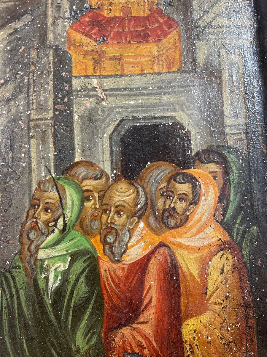 Tableau Cretois 17 Eme Siecle Jesus Parmi Ses Disciples HUILE SUR PANNEAU-photo-2