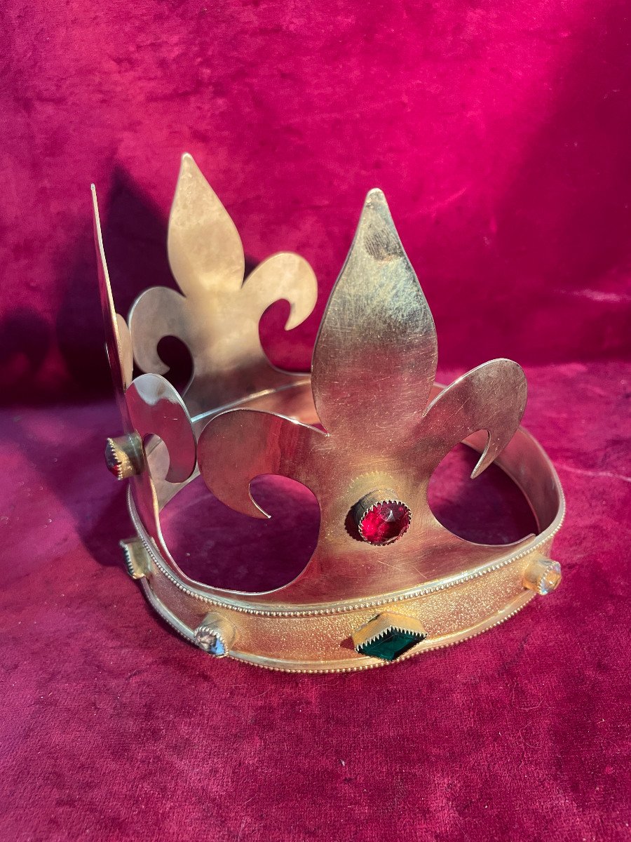 Couronne De Roi Laiton Dore Et Pierres-photo-2