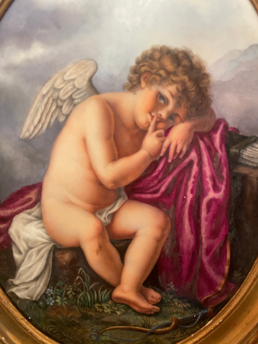 Porcelain Painted Plate Cupid -photo-1