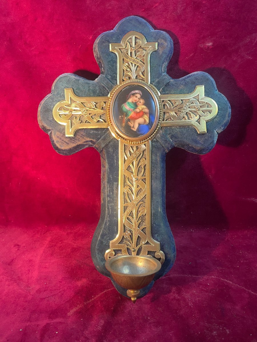 Gilded Brass And Porcelain Holy Water Font-photo-1
