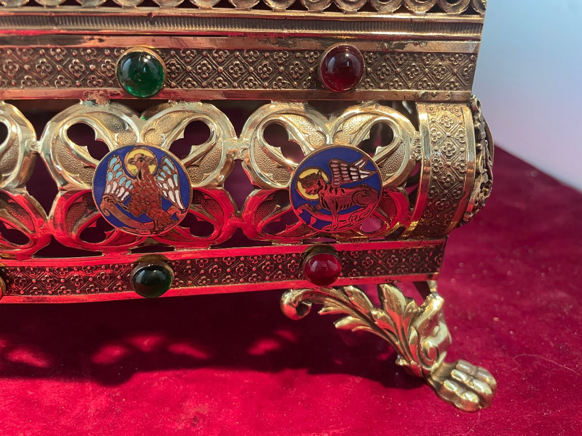 Gilded Brass Altar Lectern With Enamels And Pearls-photo-1