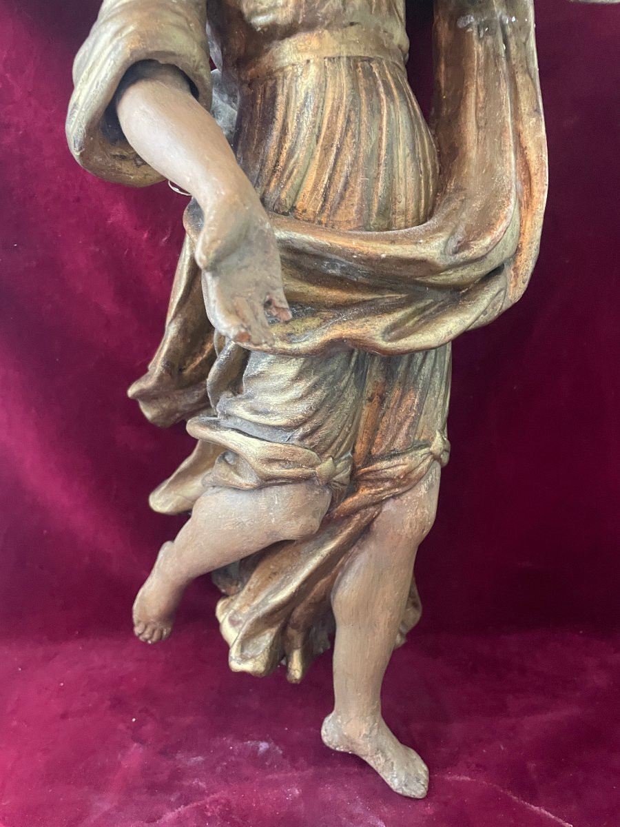 Pair Of Polychrome Wooden Angels, 18th Century-photo-7