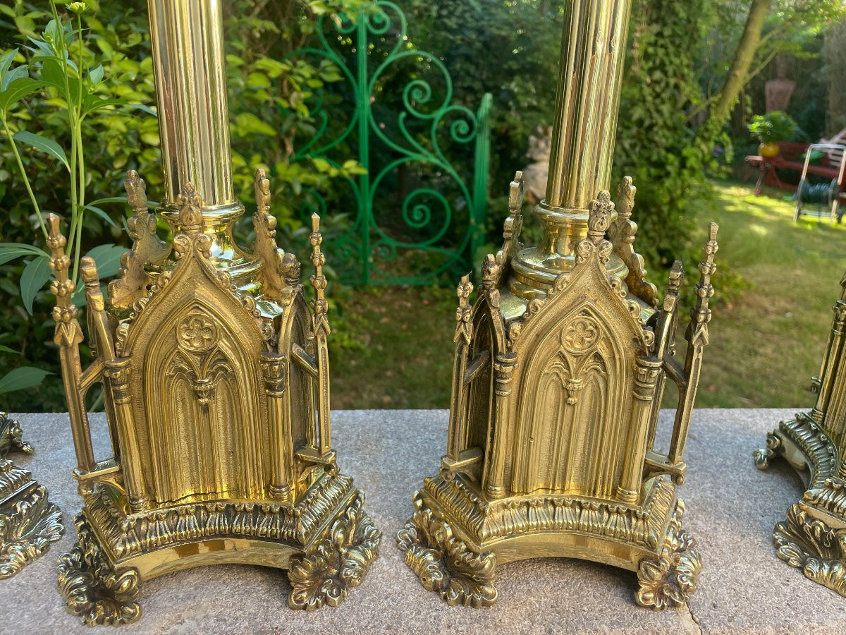 Complete Neo Gothic Gilt Bronze Altar Set-photo-1
