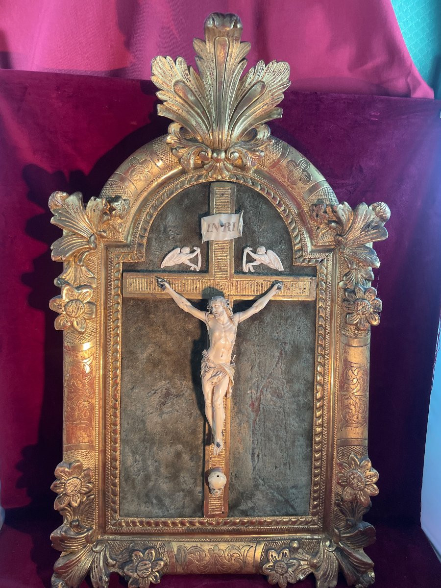 CHRIST D ALCOVE 18 EME SIECLE CADRE BOIS DORE-photo-3