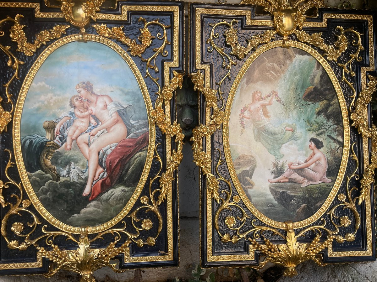 KPM TABLEAUX PORCELAINE PEINTE PAIRE-photo-3
