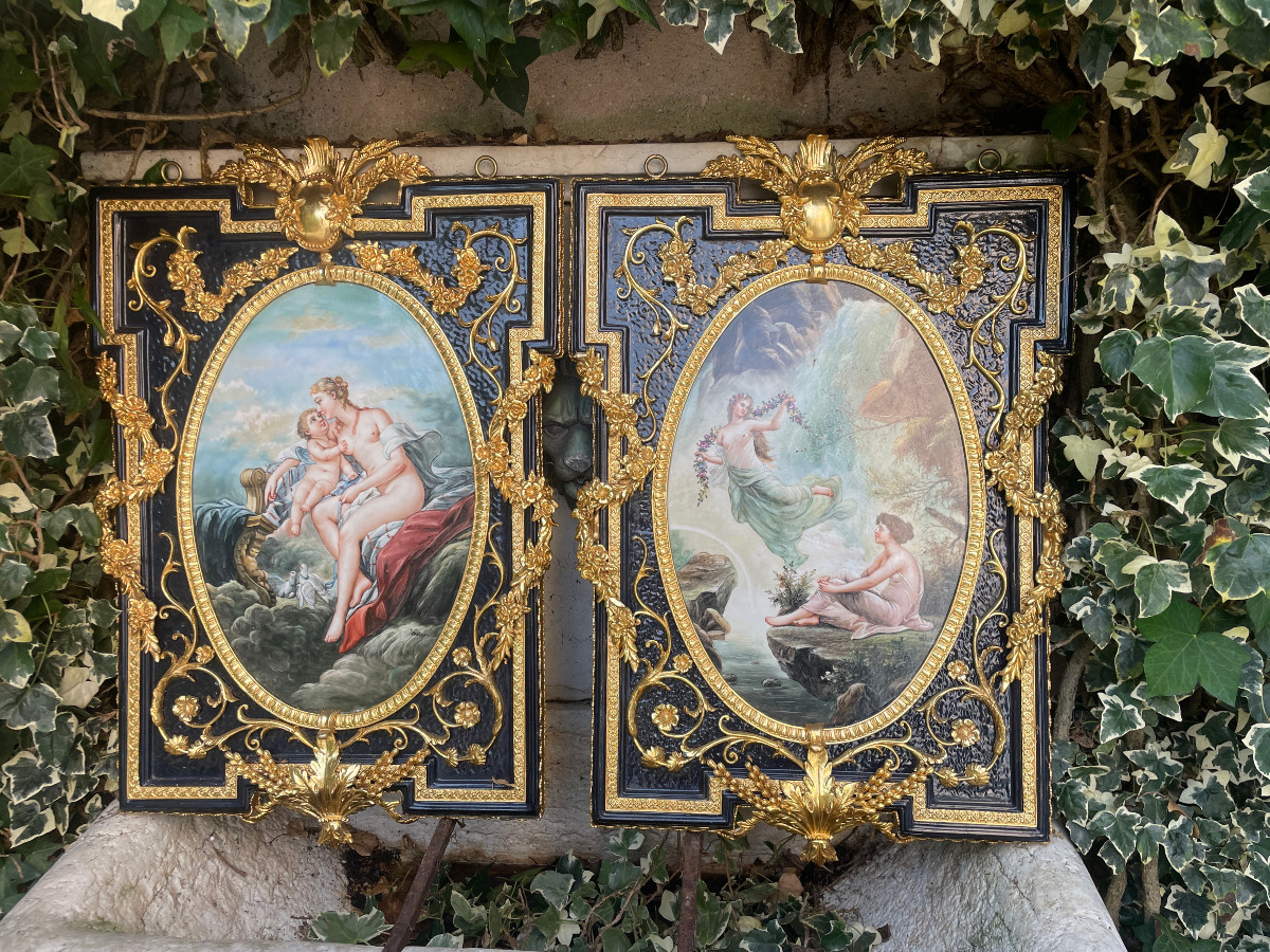 KPM TABLEAUX PORCELAINE PEINTE PAIRE