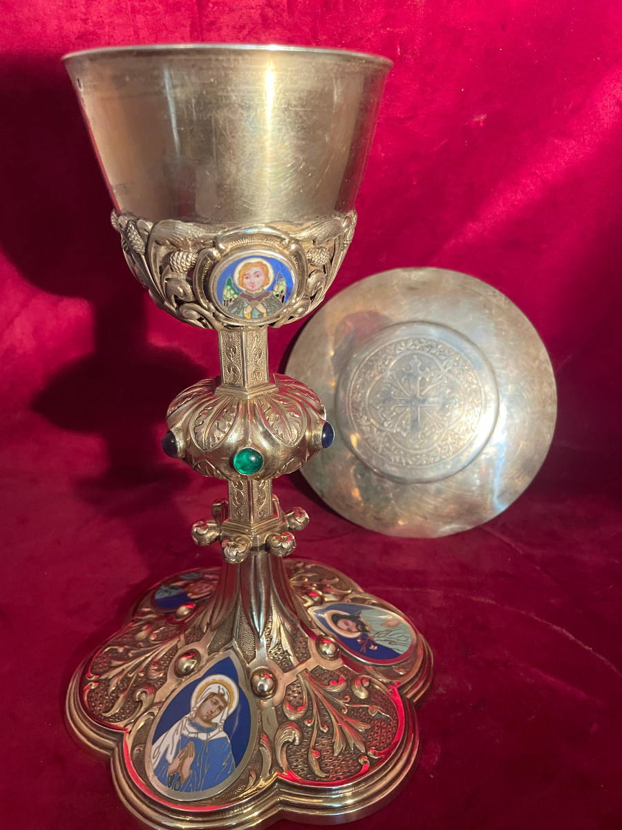 CALICE EN ARGENT VERMEIL AVEC EMAUX  DEJEAN AVEC SA PATENE-photo-4