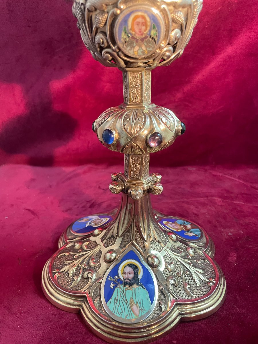 CALICE EN ARGENT VERMEIL AVEC EMAUX  DEJEAN AVEC SA PATENE-photo-1