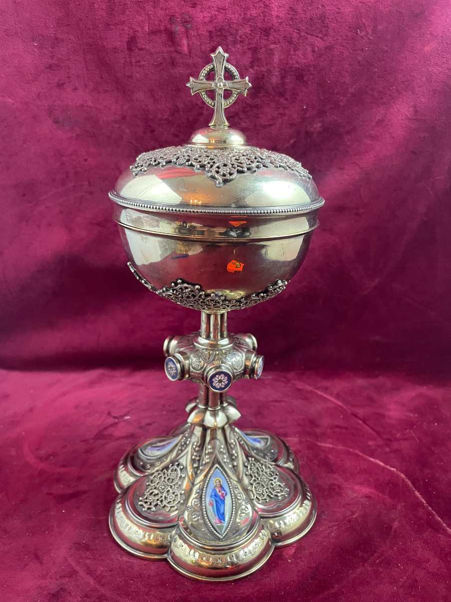 CIBOIRE ARGENT AVEC EMAUX POINCON VIEILLARD
