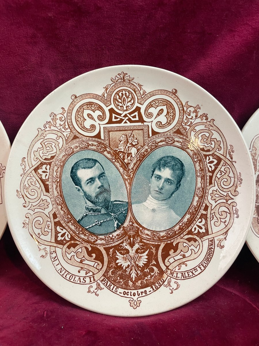 Three Sarreguemines Plates Tsar And Tsarina Nicholas Ii-photo-3