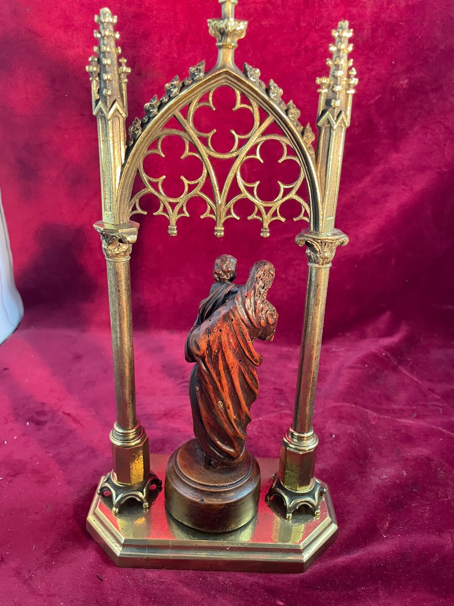 VIERGE A L ENFANT EN NOYER  DAIS NEO GOTHIQUE BRONZE-photo-4