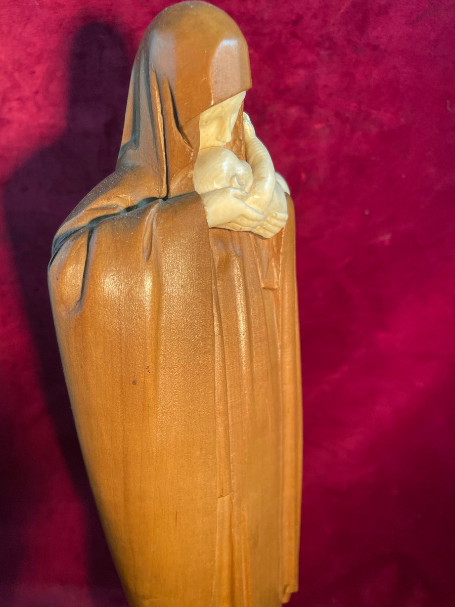 Virgin And Child Mahogany And Ivory Heuvelmans Chriselephantine Art Deco-photo-4