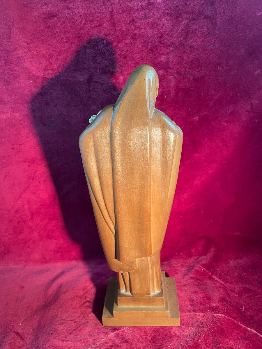 Virgin And Child Mahogany And Ivory Heuvelmans Chriselephantine Art Deco-photo-1