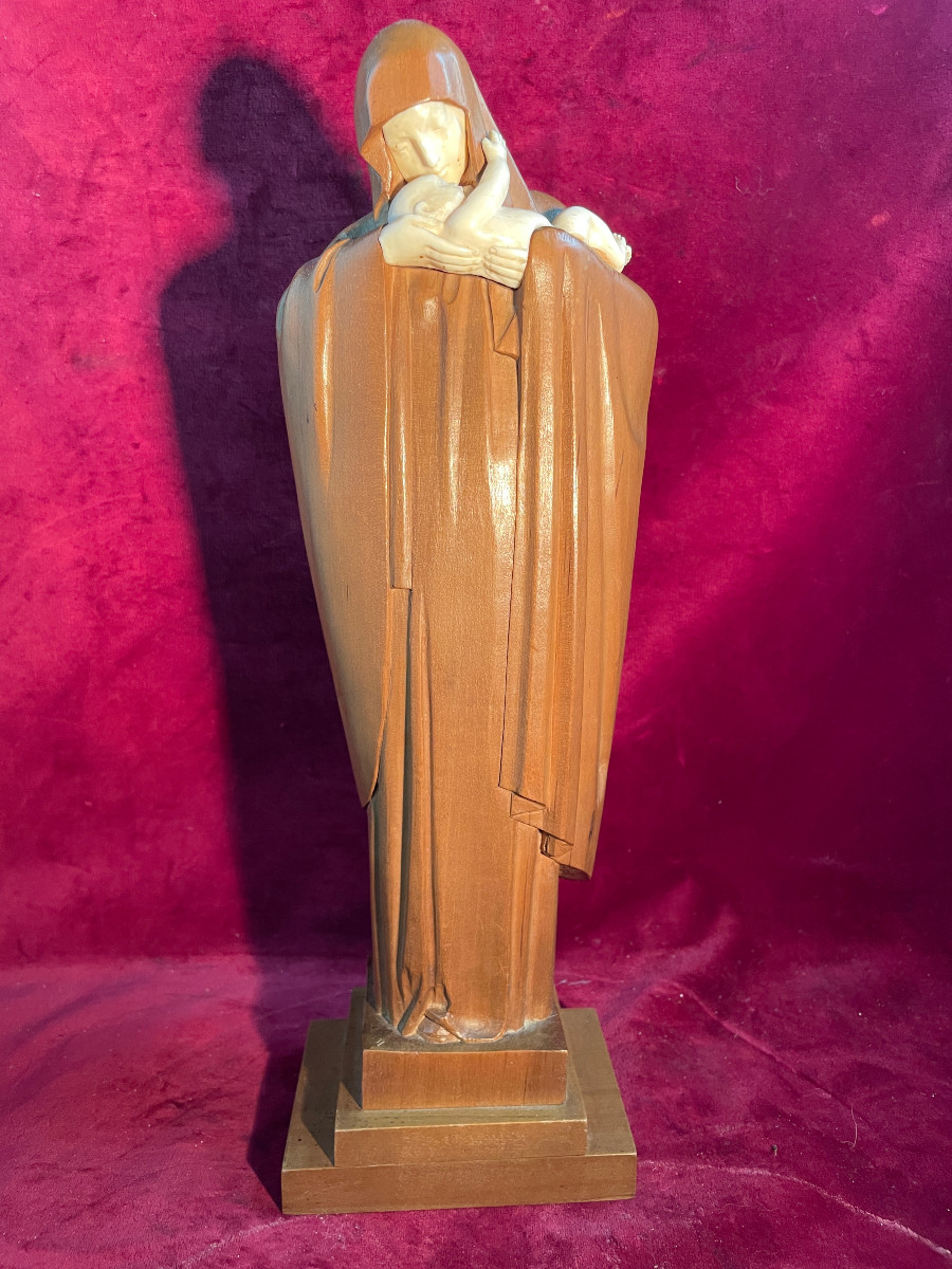 Virgin And Child Mahogany And Ivory Heuvelmans Chriselephantine Art Deco