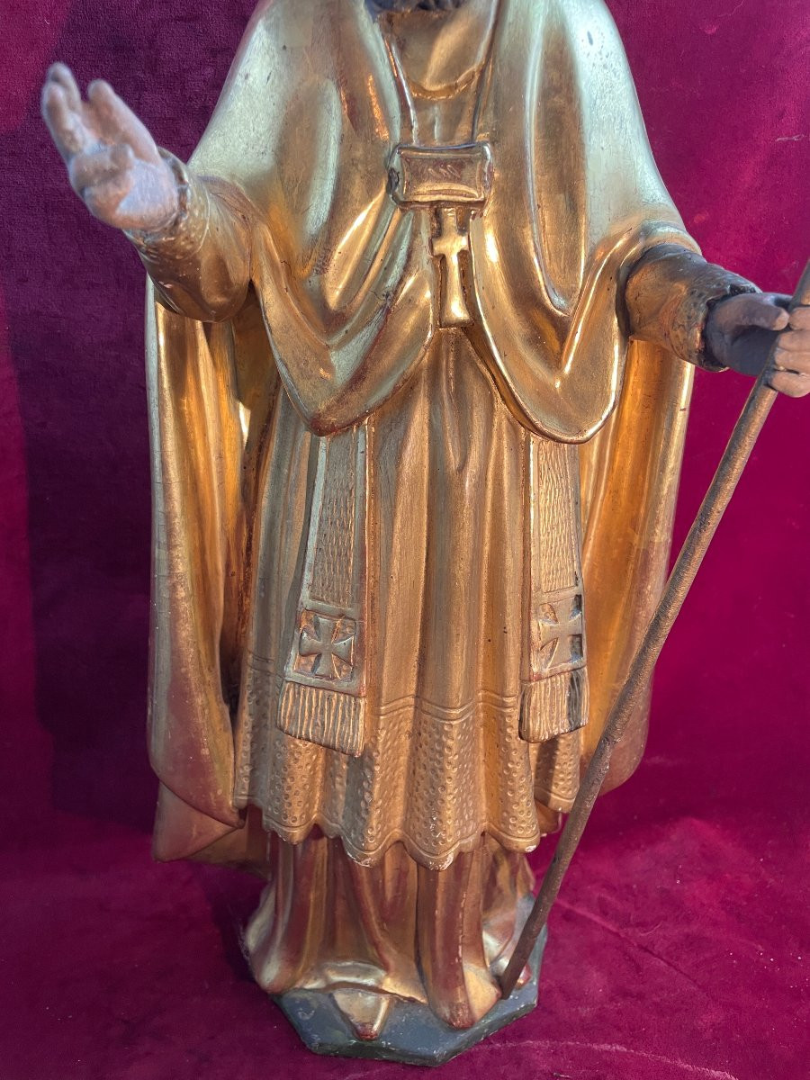 Bishop And His Polychrome Gilt Wood Cross-photo-3