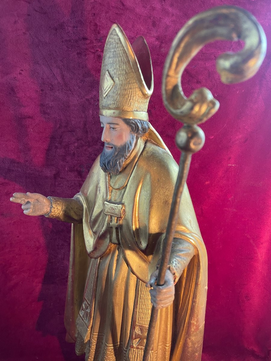 Bishop And His Polychrome Gilt Wood Cross-photo-1