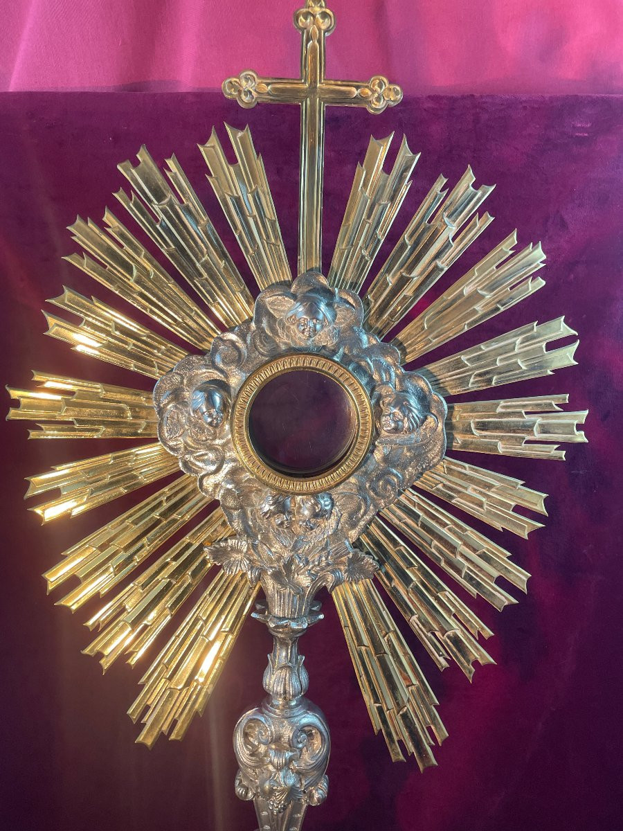 OSTENSOIR COMPLET BRONZE DORE ET ARGENTE-photo-2