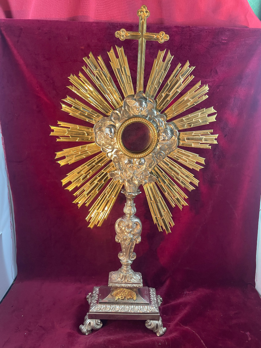 OSTENSOIR COMPLET BRONZE DORE ET ARGENTE