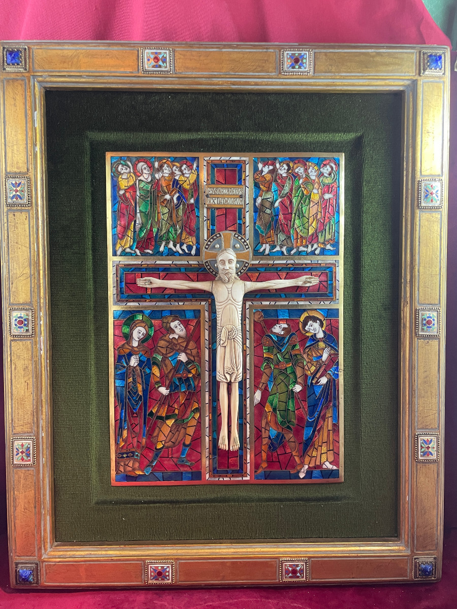 EMAUX CLOISONNES CRUCIFIXION CHRIST HAUTE EPOQUE  