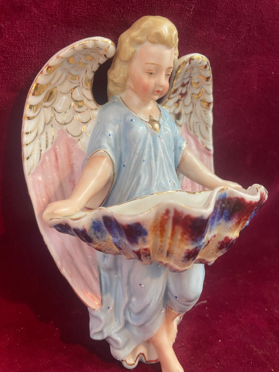 BENITIER EN PORCELAINE ANGE BLEU-photo-2