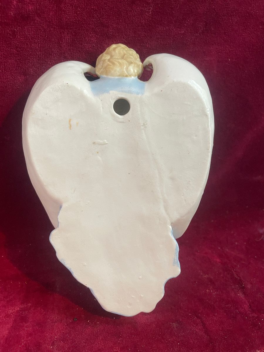 BENITIER EN PORCELAINE ANGE BLEU-photo-4