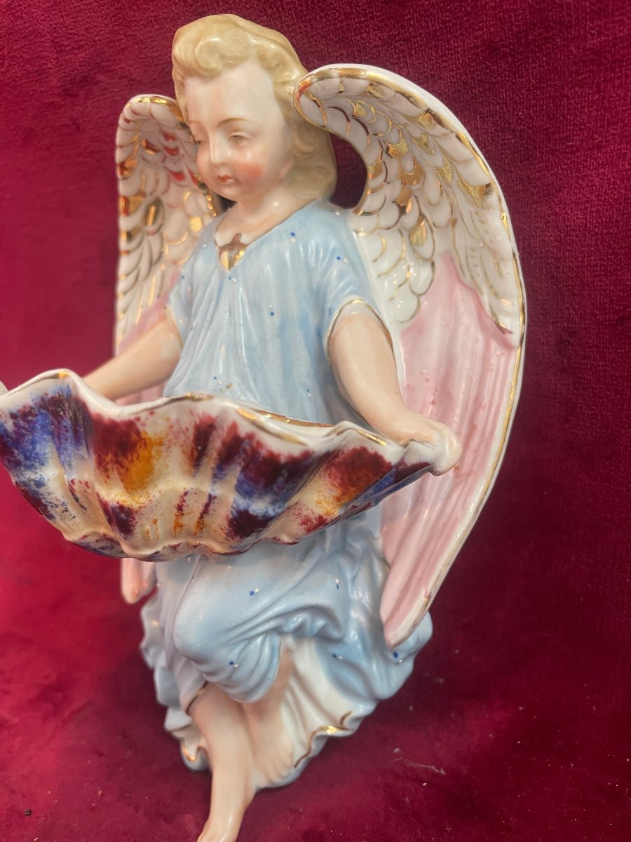 BENITIER EN PORCELAINE ANGE BLEU-photo-1
